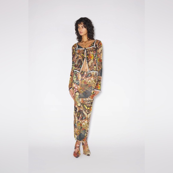 JEAN PAUL GAULTIER BUTTERFLY MESH MAXI SKIRT - Picture 3 of 4